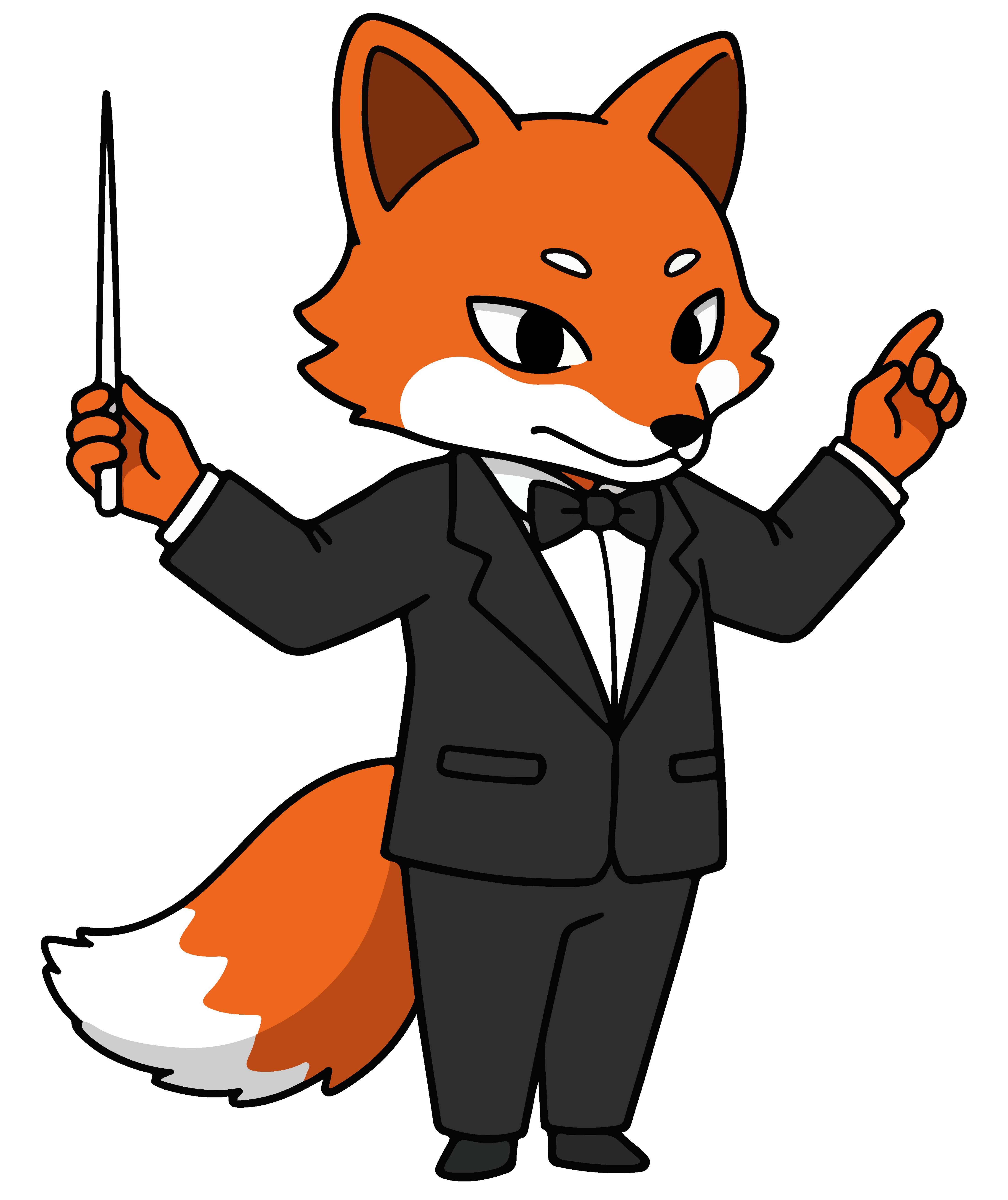 La mascotte Maestro, un renard chef d'orchestre.