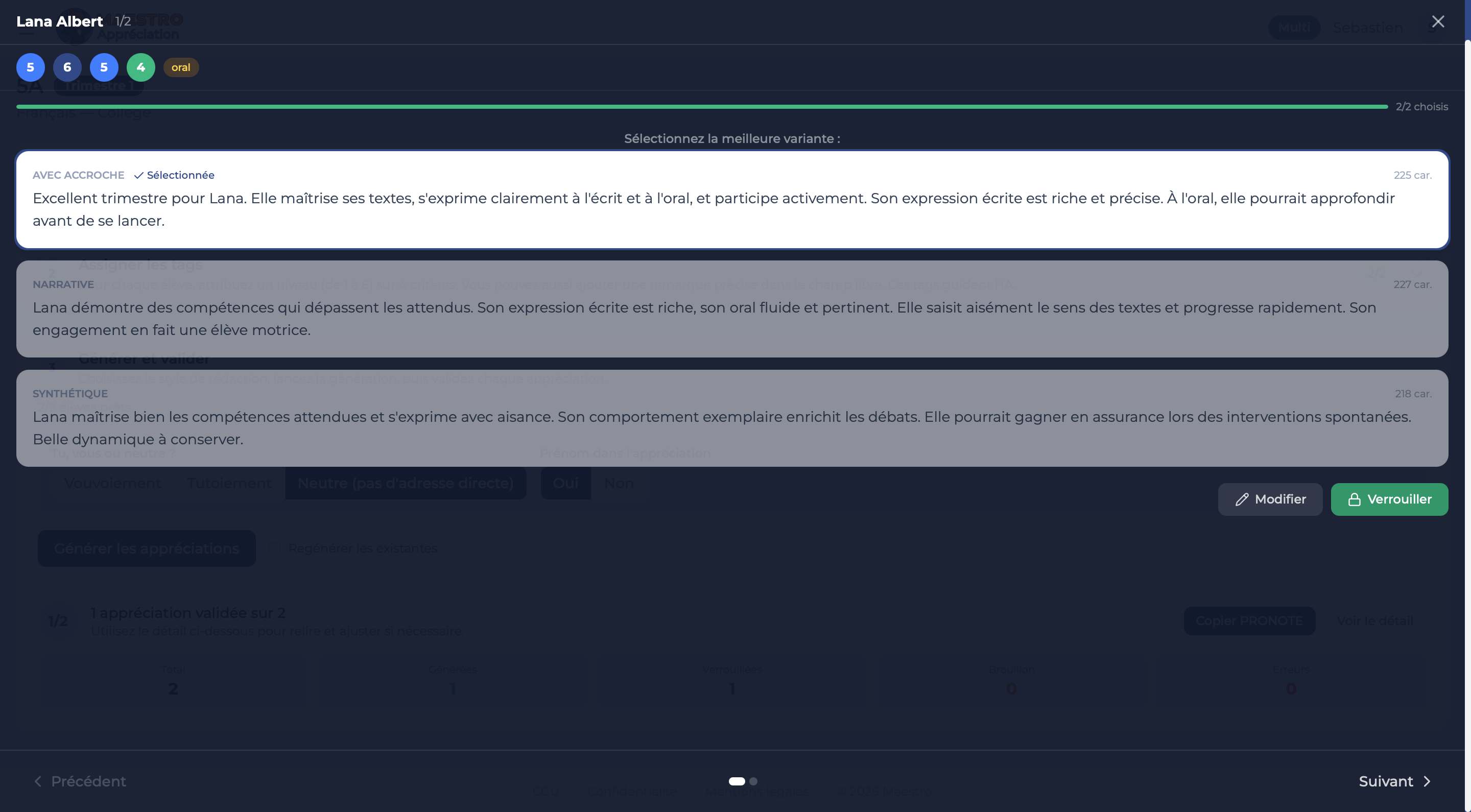 Step 2: the comment versions Maestro drafted.
