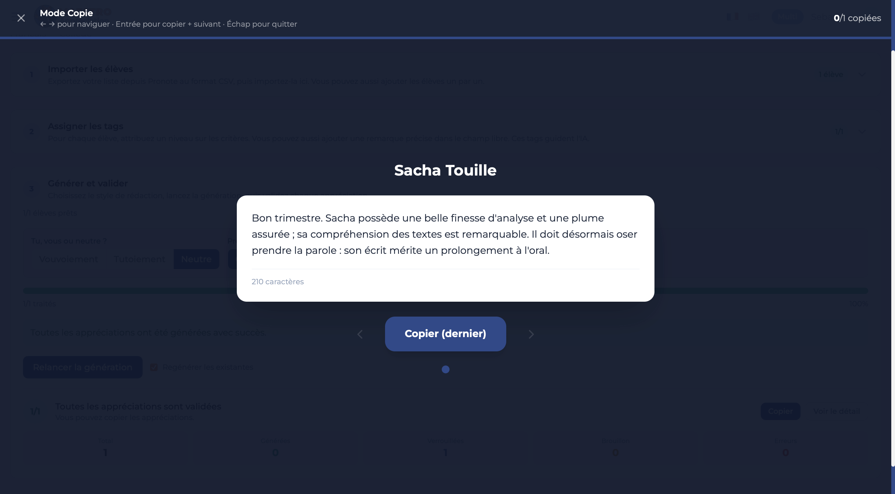 Étape 3 : la copie vers PRONOTE.